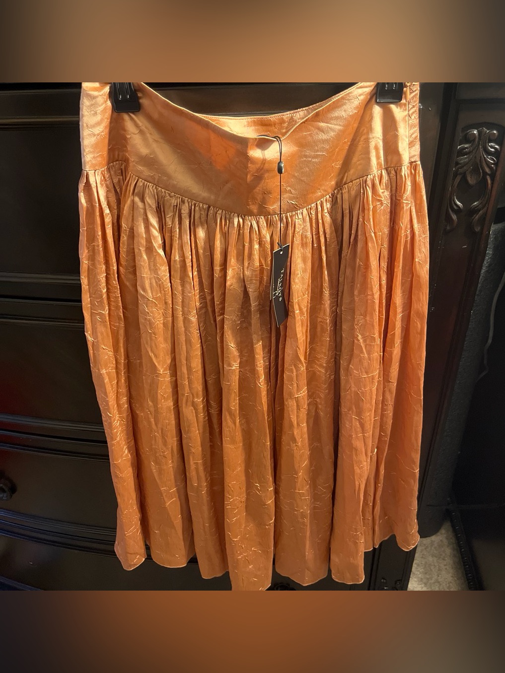 Talbots Crinkled Full Midi Skirt In Warm Orange